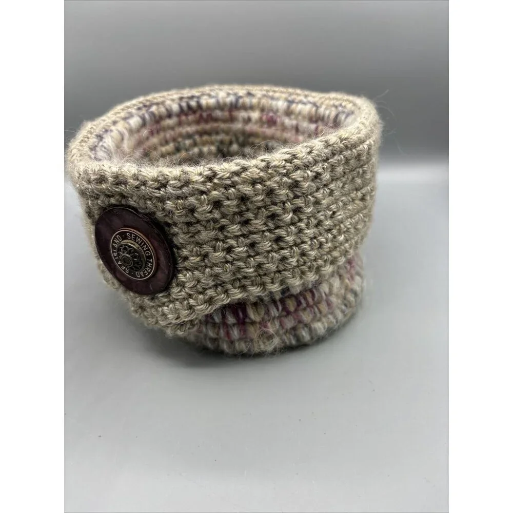 Handmade Rove Unspun‎ Wool Basket Crochet Multicolor Storage Decor 10.5 x6